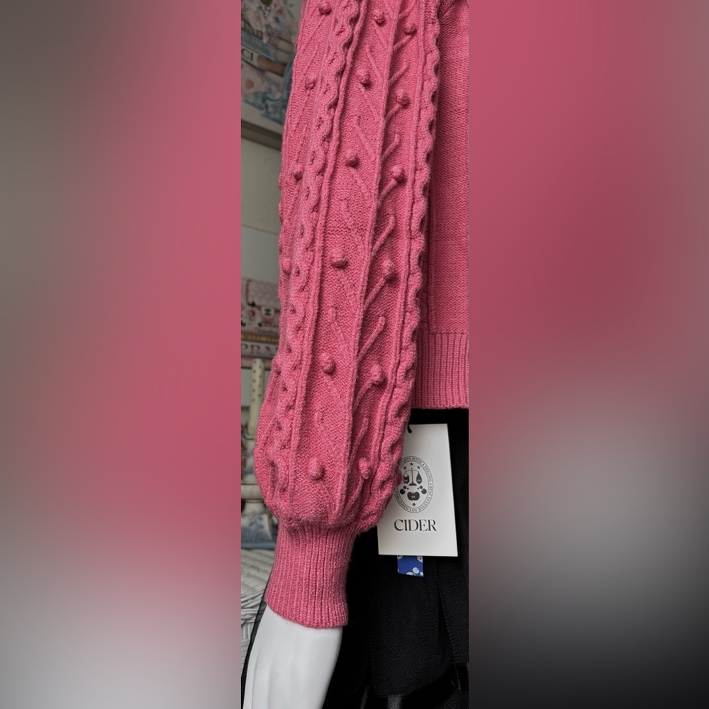 Cider Cardigan Popcorn Cable Knit Buttonless Pink Black Ties Size Juniors XL NWT - Picture 6 of 10